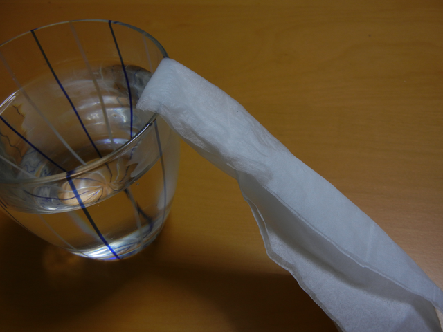 ちり紙を伝わる水 ちり紙を伝わる水